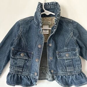 Arizona Jean Company Blue Denim Jacket Ruffled Edges Floral Lining - Size 2T